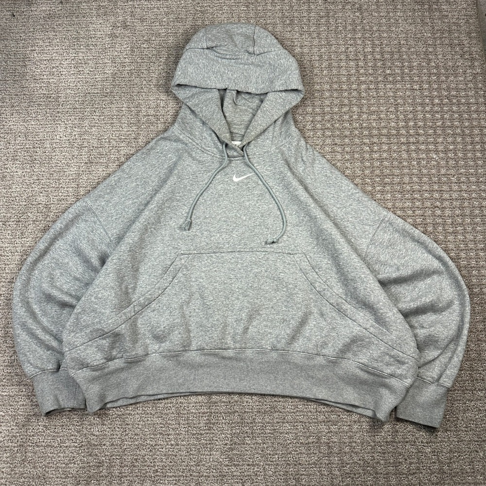 Nike Sportswear Essential Women Oversized Fleece Hoodie Gray Swoosh Large
